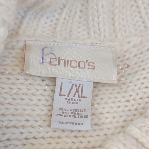 Chico's SZ L/LX White With Gold Threads Poncho/Ruana. - Picture 5 of 7